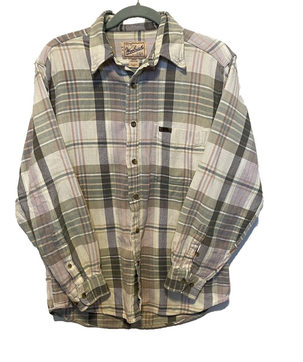 Woolrich Shirt Mens Medium Gray & Pink Plaid Long Sleeve Casual Gorpcore Flannel